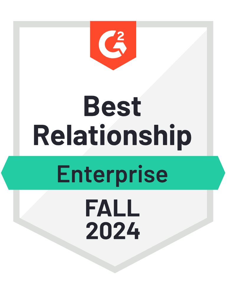 G2 Badge: Best Relationship- Creative Management Platform category - Enterprise - Spring 2024