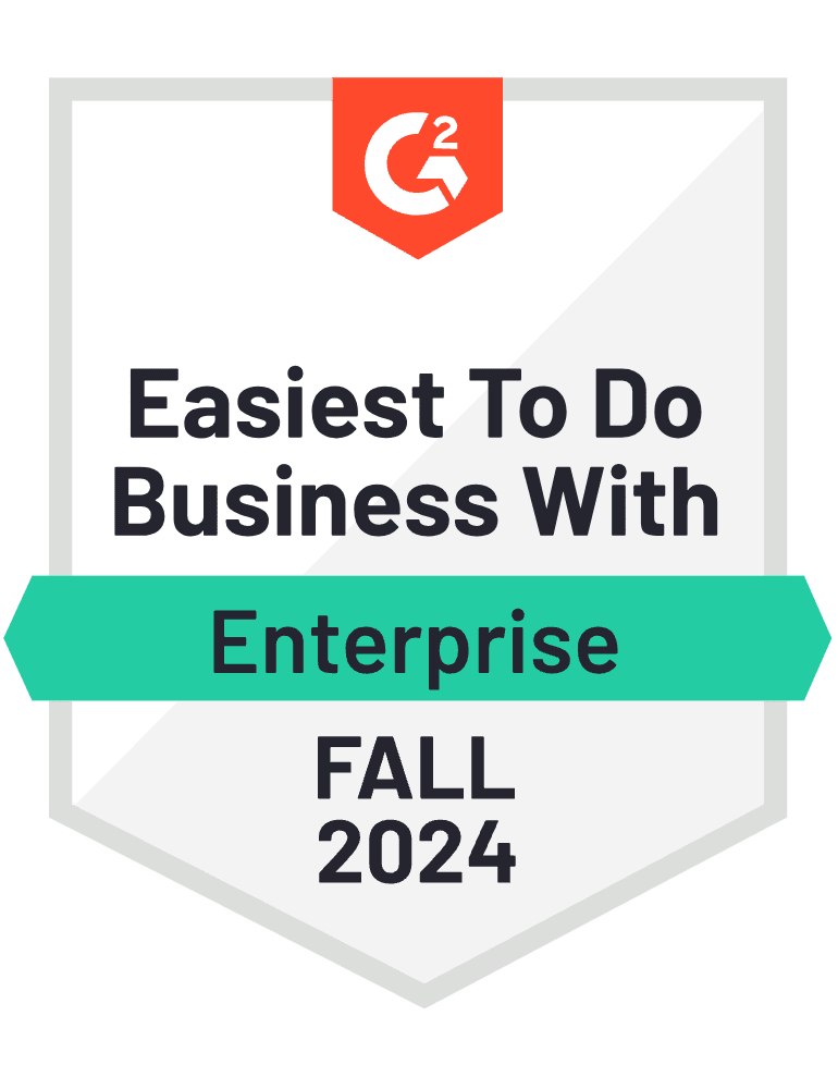 G2 Badge: Easiest to do Business with- Creative Management Platform category - Enterprise - Spring 2024