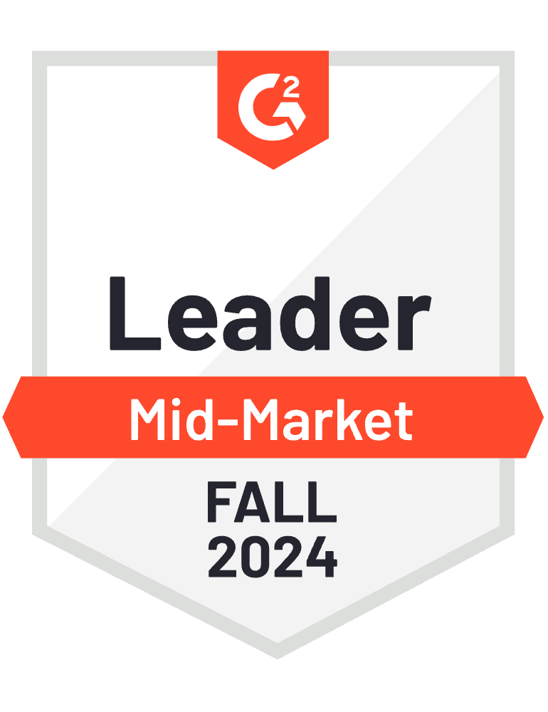 G2 Badge: Leader - Mid-Market Creative Management Platform category - Spring 2024