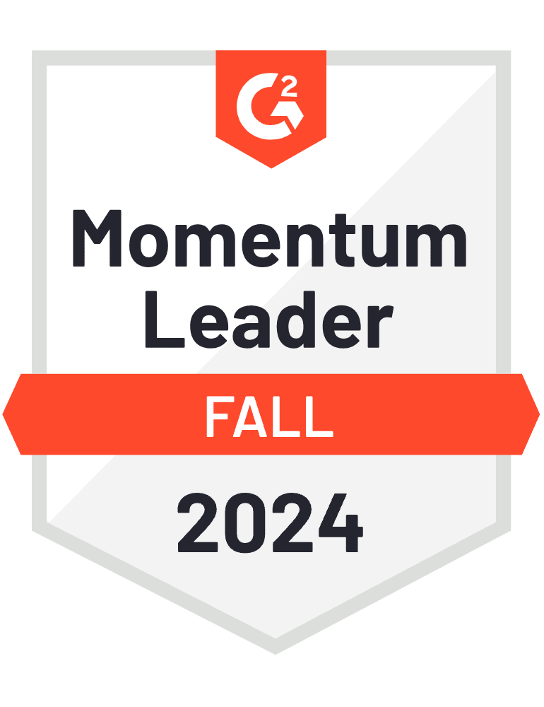 G2 Badge: Momentum Leader - Creative Management Platform category - Spring 2024